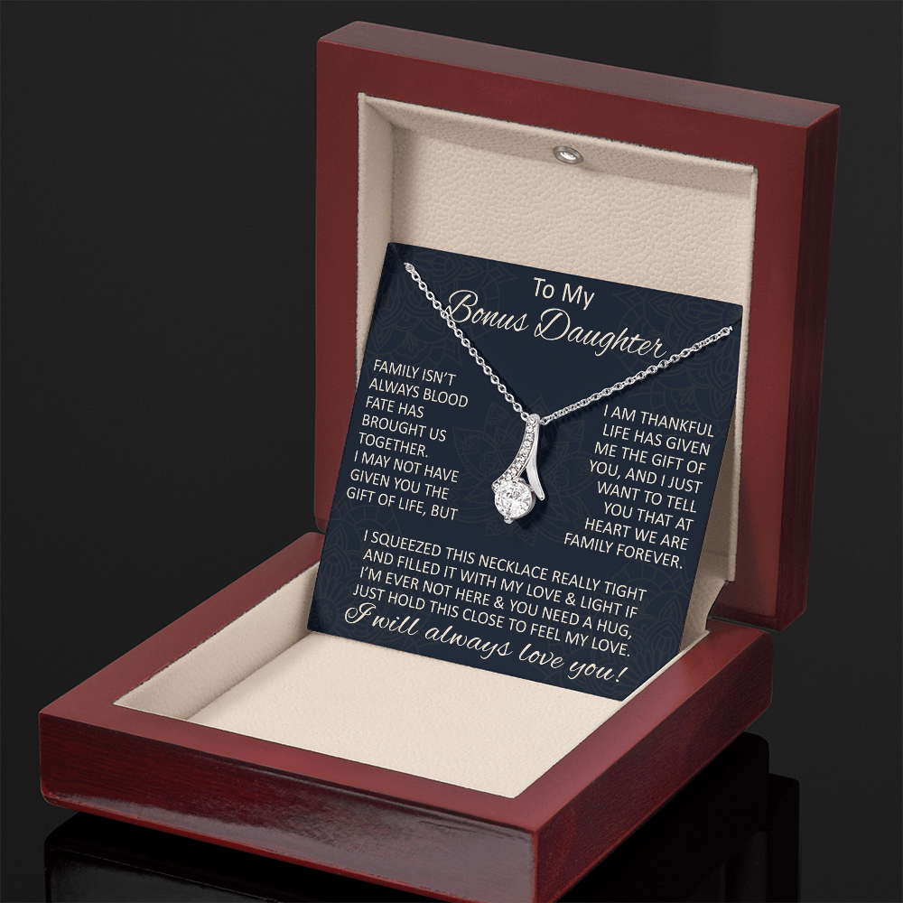 Love Gift for Bonus Daughter - Alluring Beauty Necklace from Step Mom Step Dad for Birthday Christmas or any Special Occasion.