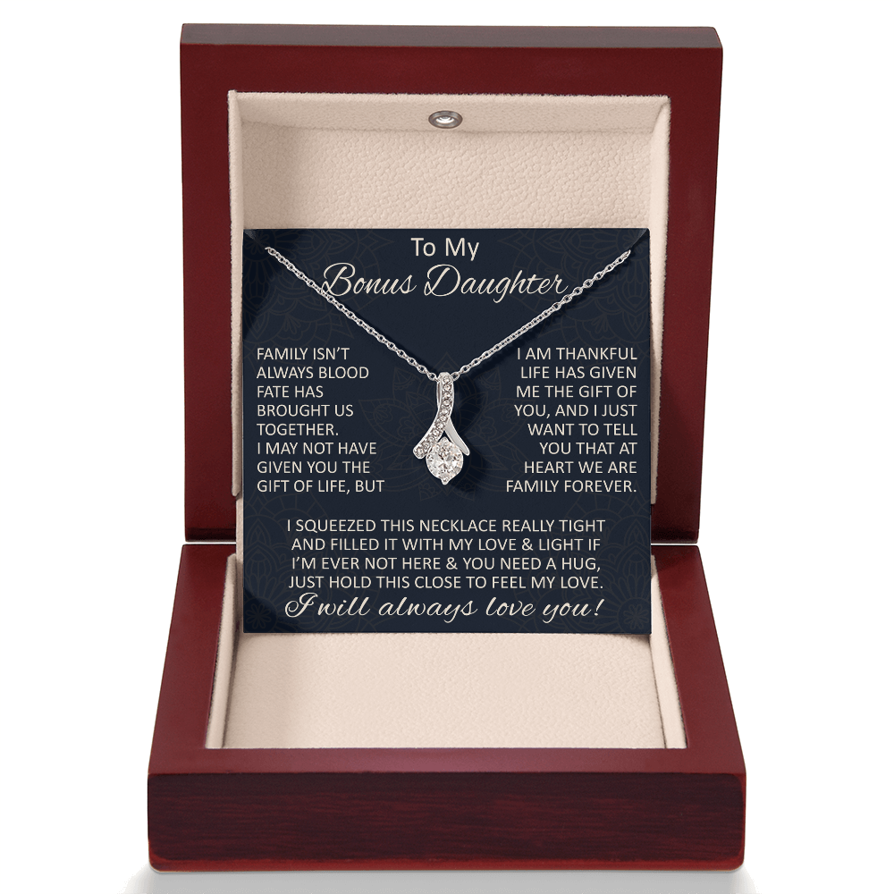 Love Gift for Bonus Daughter - Alluring Beauty Necklace from Step Mom Step Dad for Birthday Christmas or any Special Occasion.