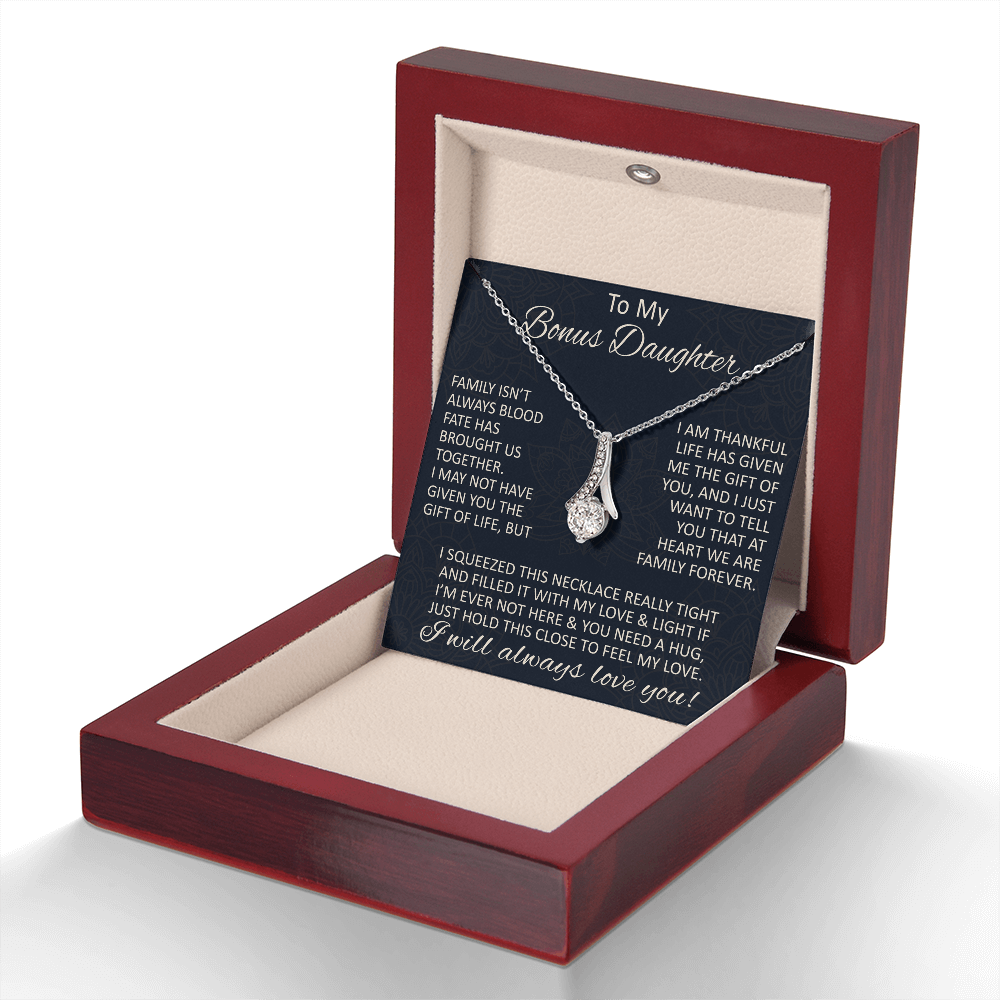 Love Gift for Bonus Daughter - Alluring Beauty Necklace from Step Mom Step Dad for Birthday Christmas or any Special Occasion.