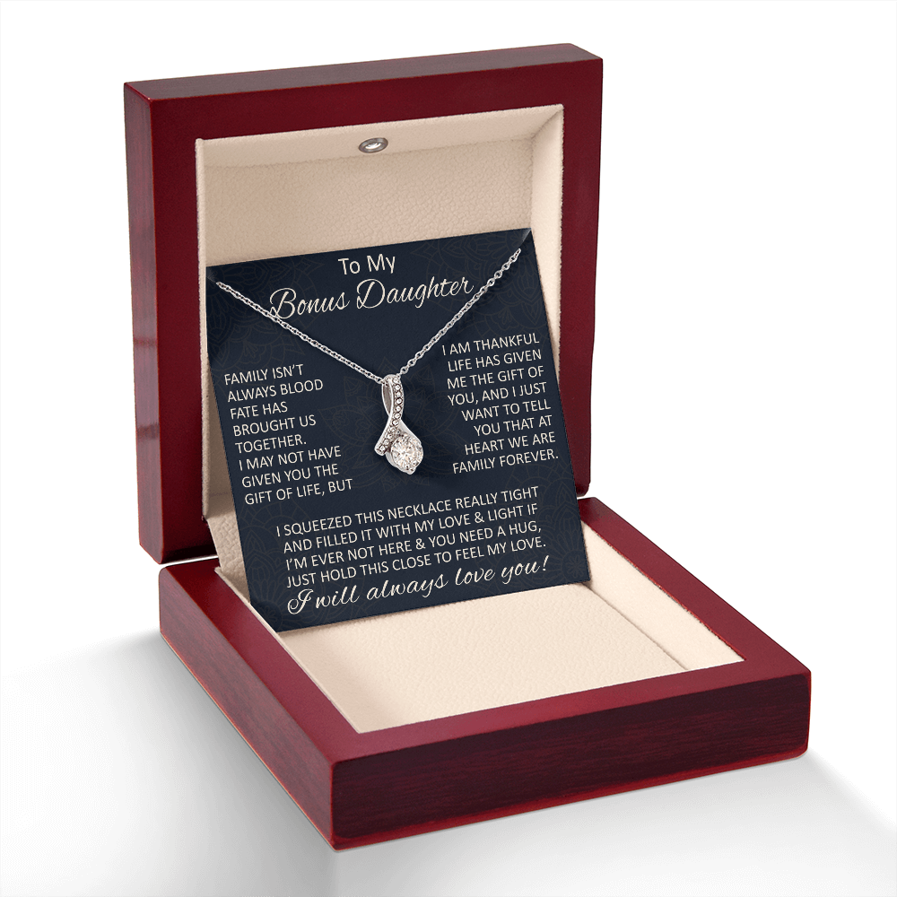 Love Gift for Bonus Daughter - Alluring Beauty Necklace from Step Mom Step Dad for Birthday Christmas or any Special Occasion.