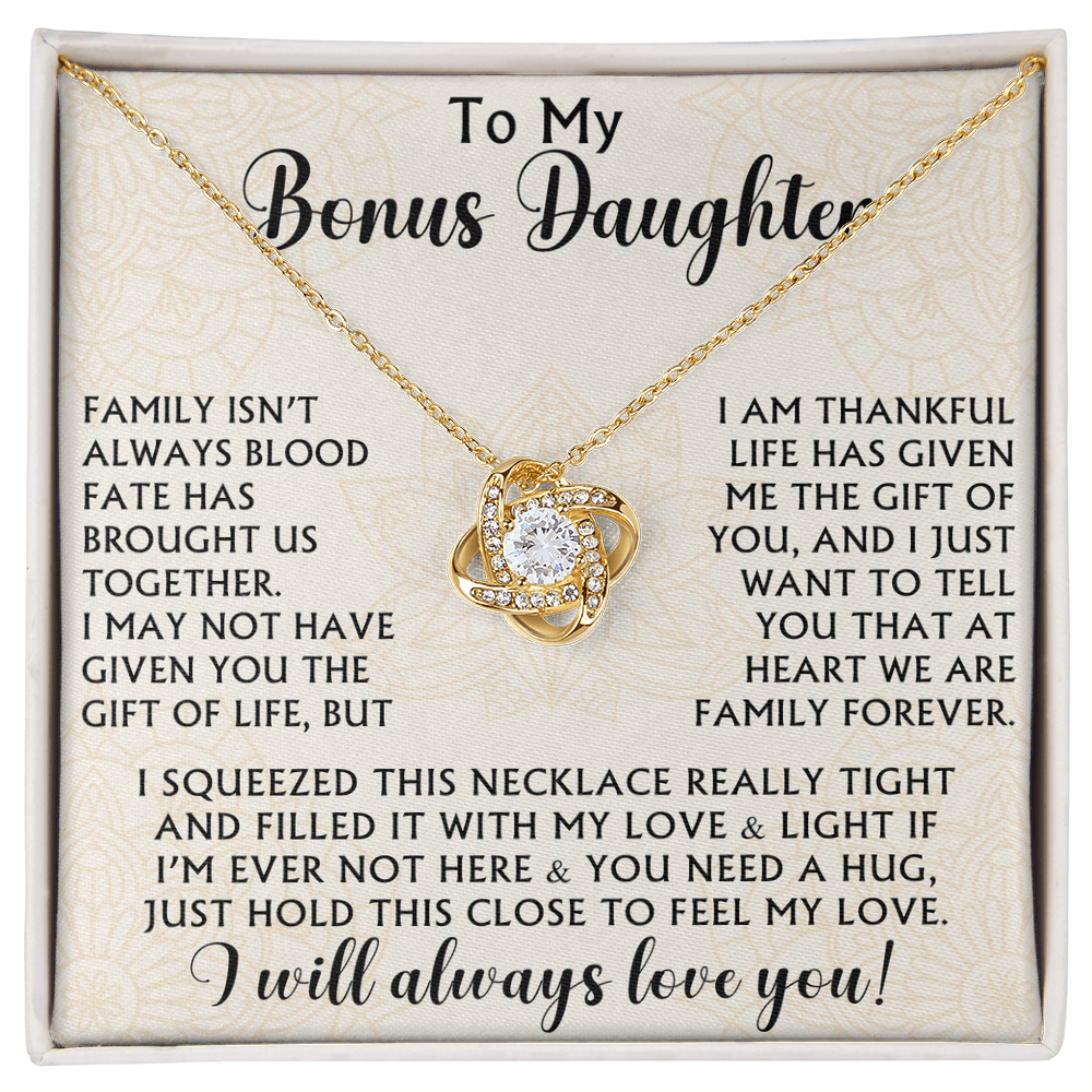 To My Bonus Daughter Love Knot Necklace - Birthday Xmas Family Matching Gift from Bonus Mom Dad For Special Occasion