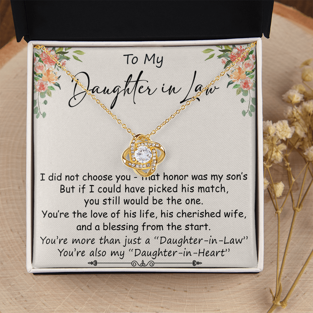 To My Daughter in Law Gift from Father Mother in law - This beautiful Love Knot Necklace Is Great Present for Bonus Daughter