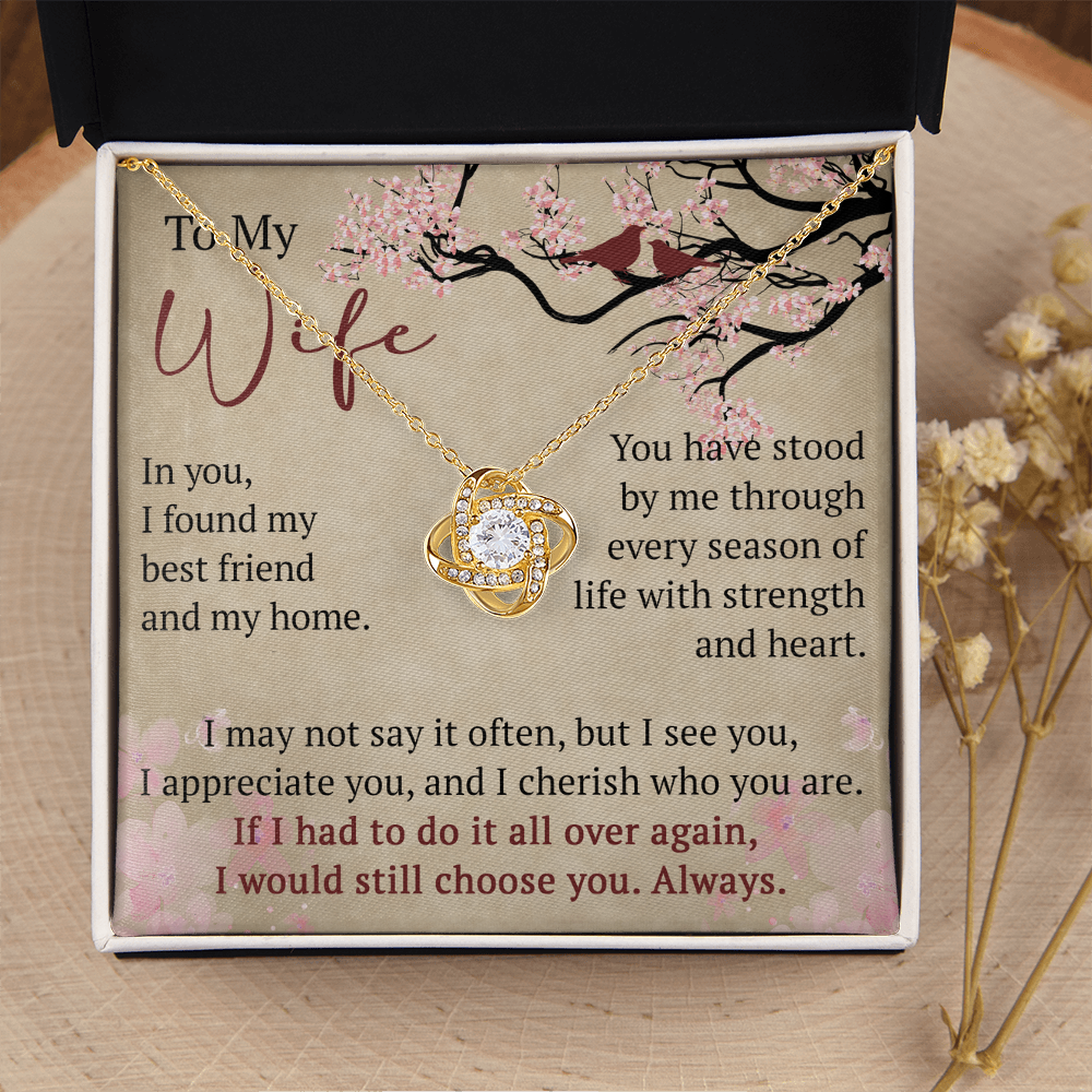 To My Wife Love Knot Necklace Gift From Husband, Meaningful Jewelry for Soulmate, Partner, Bride - Birthday, Wedding Anniversary Present