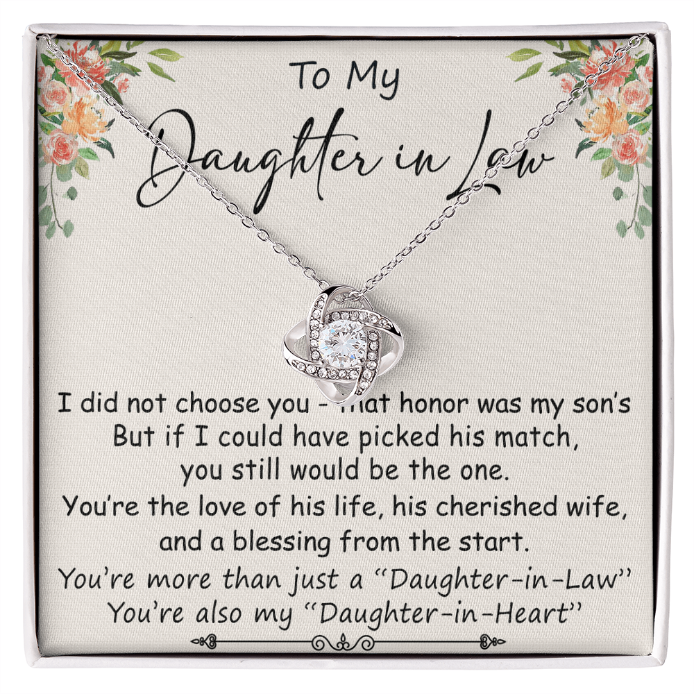 To My Daughter in Law Gift from Father Mother in law - This beautiful Love Knot Necklace Is Great Present for Bonus Daughter