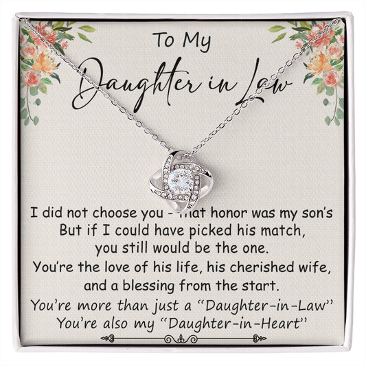 To My Daughter in Law Gift from Father Mother in law - This beautiful Love Knot Necklace Is Great Present for Bonus Daughter