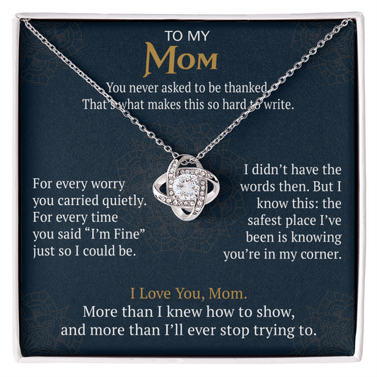 To My Mom Love Knot Necklace Gift from Daughter Son,  Meaningful Birthday Jewelry for Mother, Mama