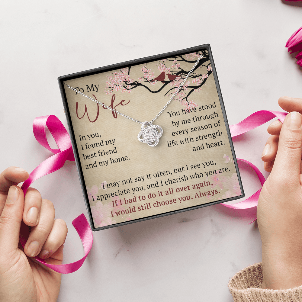 To My Wife Love Knot Necklace Gift From Husband, Meaningful Jewelry for Soulmate, Partner, Bride - Birthday, Wedding Anniversary Present