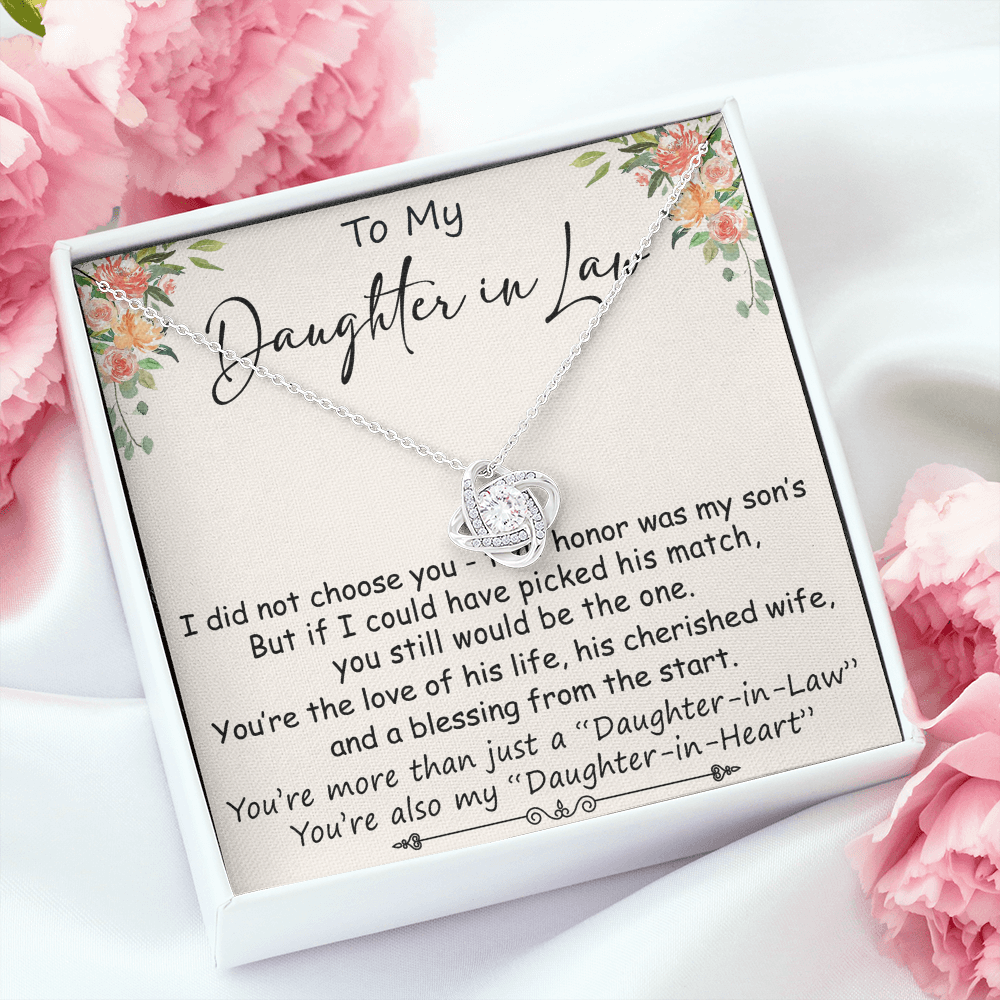 To My Daughter in Law Gift from Father Mother in law - This beautiful Love Knot Necklace Is Great Present for Bonus Daughter