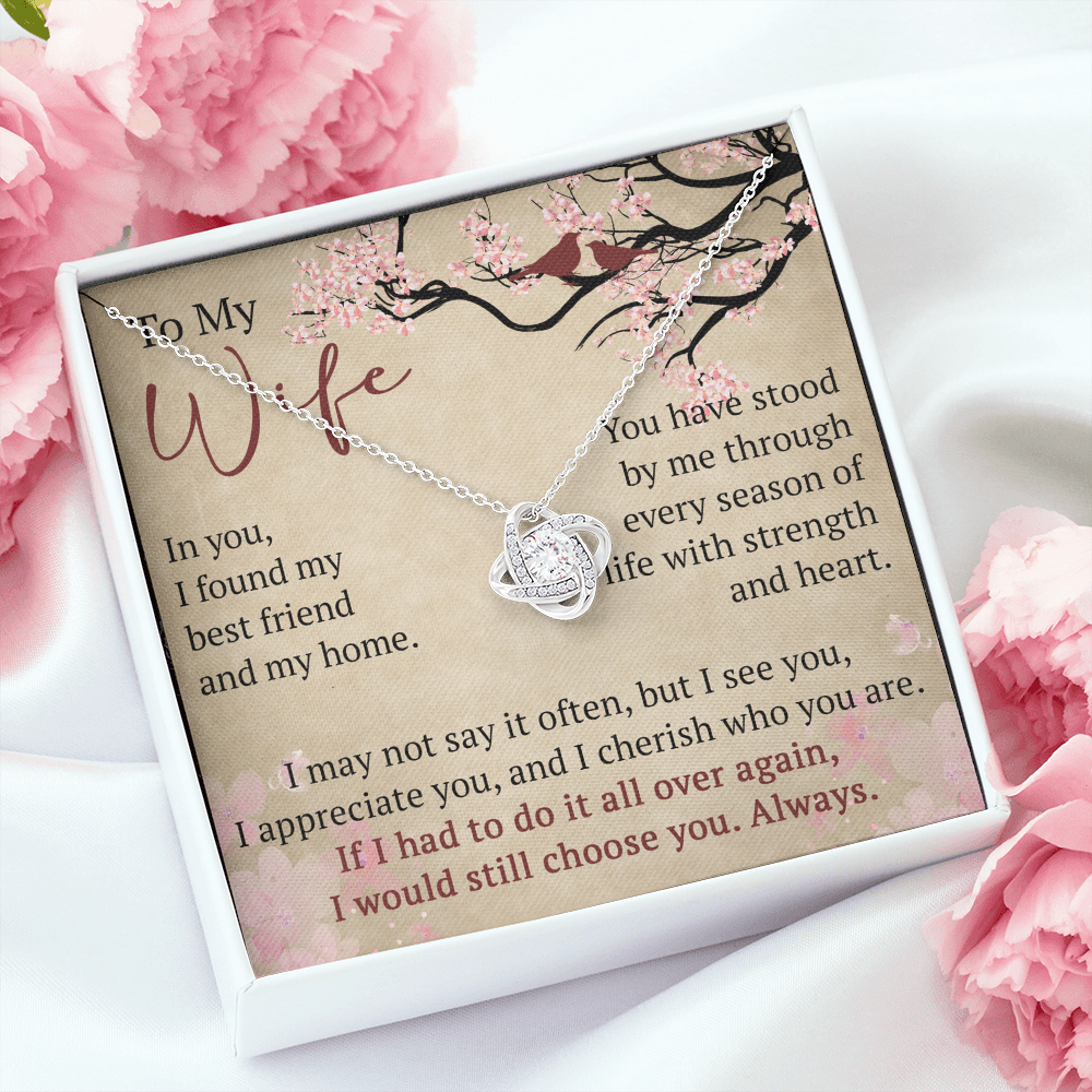 To My Wife Love Knot Necklace Gift From Husband, Meaningful Jewelry for Soulmate, Partner, Bride - Birthday, Wedding Anniversary Present
