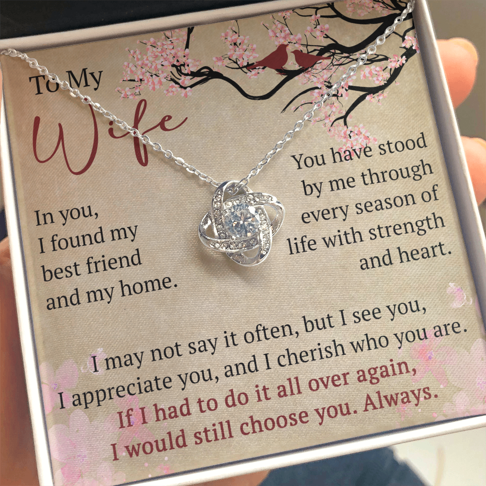 To My Wife Love Knot Necklace Gift From Husband, Meaningful Jewelry for Soulmate, Partner, Bride - Birthday, Wedding Anniversary Present