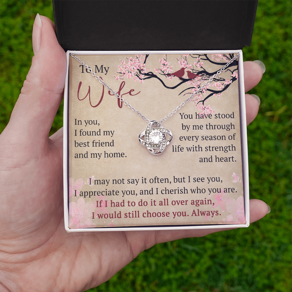 To My Wife Love Knot Necklace Gift From Husband, Meaningful Jewelry for Soulmate, Partner, Bride - Birthday, Wedding Anniversary Present