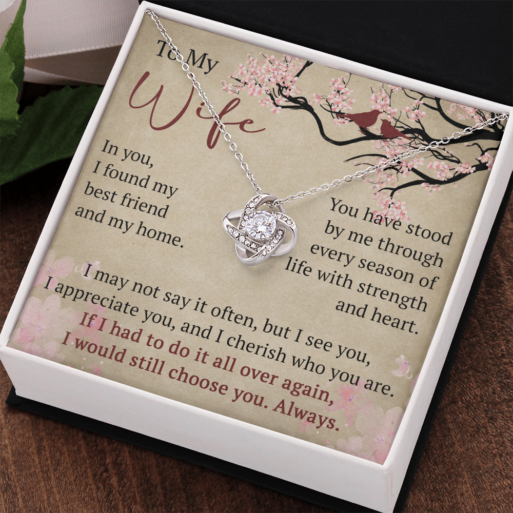 To My Wife Love Knot Necklace Gift From Husband, Meaningful Jewelry for Soulmate, Partner, Bride - Birthday, Wedding Anniversary Present