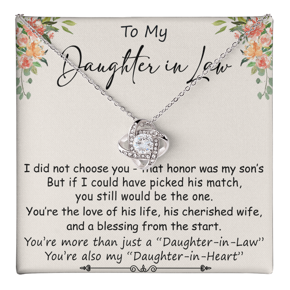 To My Daughter in Law Gift from Father Mother in law - This beautiful Love Knot Necklace Is Great Present for Bonus Daughter