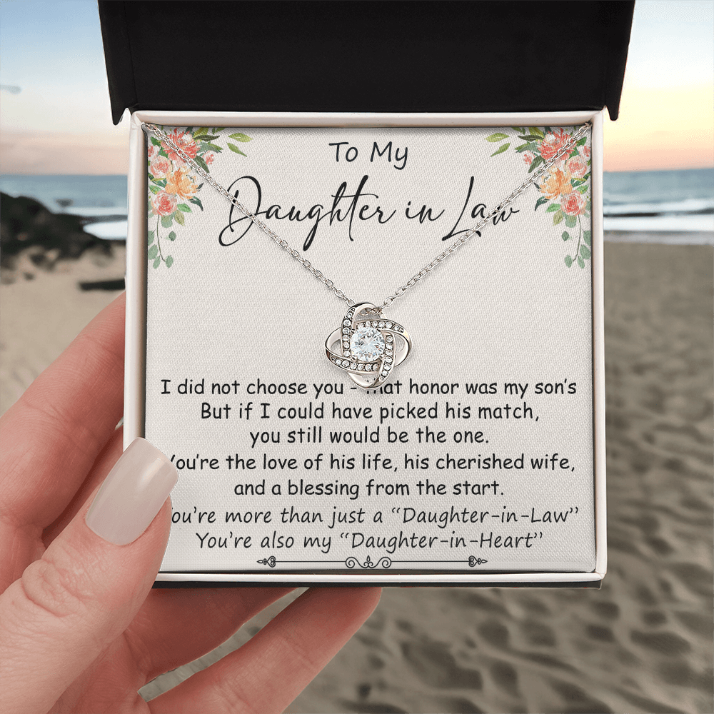 To My Daughter in Law Gift from Father Mother in law - This beautiful Love Knot Necklace Is Great Present for Bonus Daughter