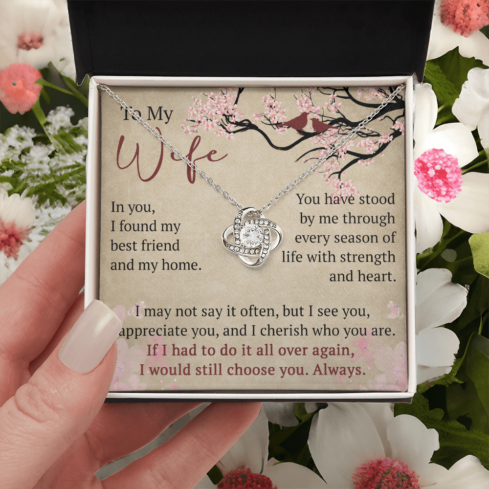 To My Wife Love Knot Necklace Gift From Husband, Meaningful Jewelry for Soulmate, Partner, Bride - Birthday, Wedding Anniversary Present
