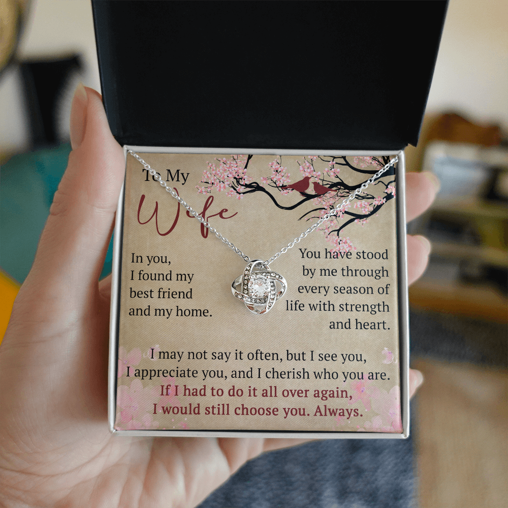 To My Wife Love Knot Necklace Gift From Husband, Meaningful Jewelry for Soulmate, Partner, Bride - Birthday, Wedding Anniversary Present