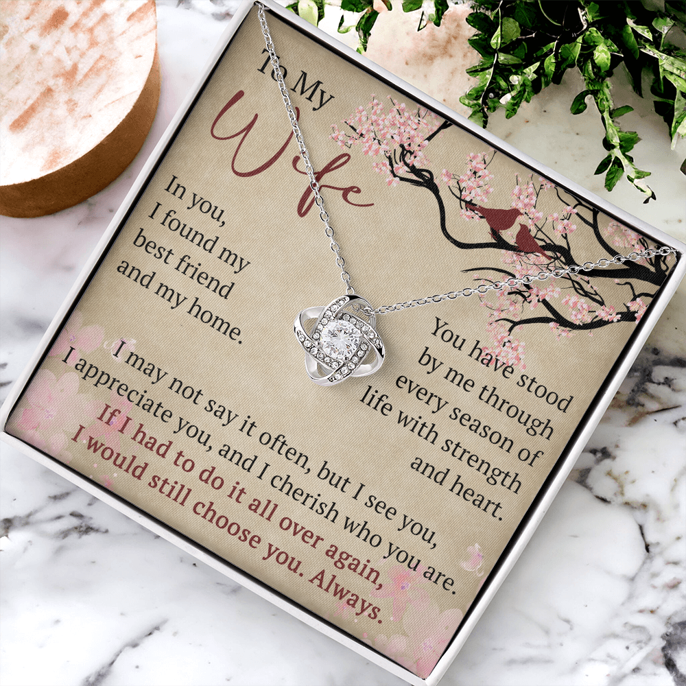 To My Wife Love Knot Necklace Gift From Husband, Meaningful Jewelry for Soulmate, Partner, Bride - Birthday, Wedding Anniversary Present