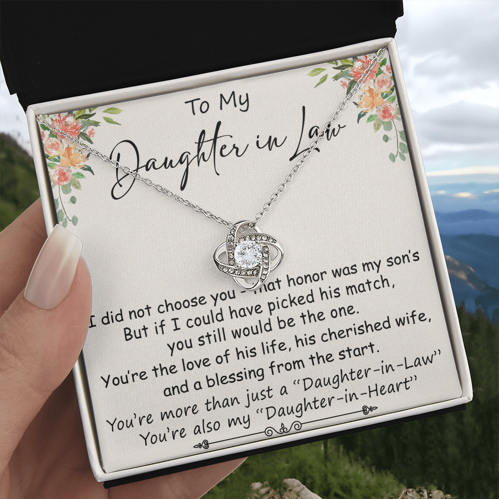 To My Daughter in Law Gift from Father Mother in law - This beautiful Love Knot Necklace Is Great Present for Bonus Daughter