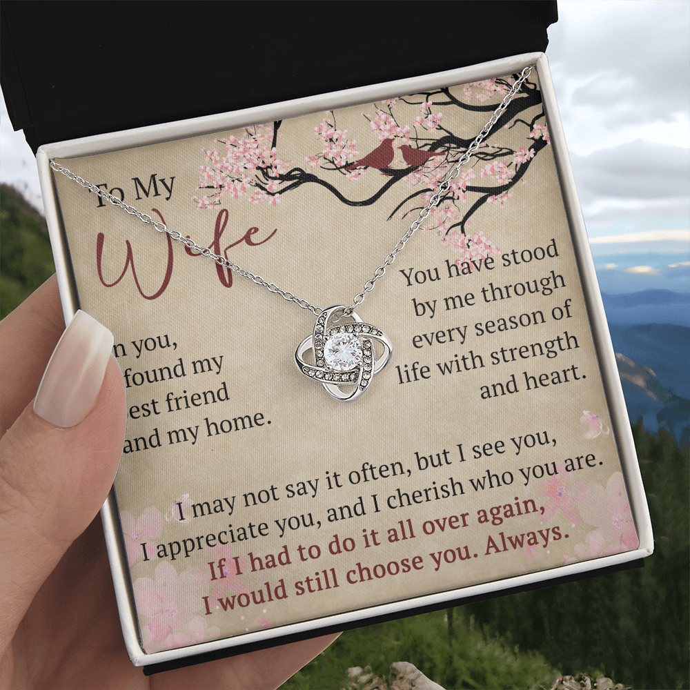 To My Wife Love Knot Necklace Gift From Husband, Meaningful Jewelry for Soulmate, Partner, Bride - Birthday, Wedding Anniversary Present