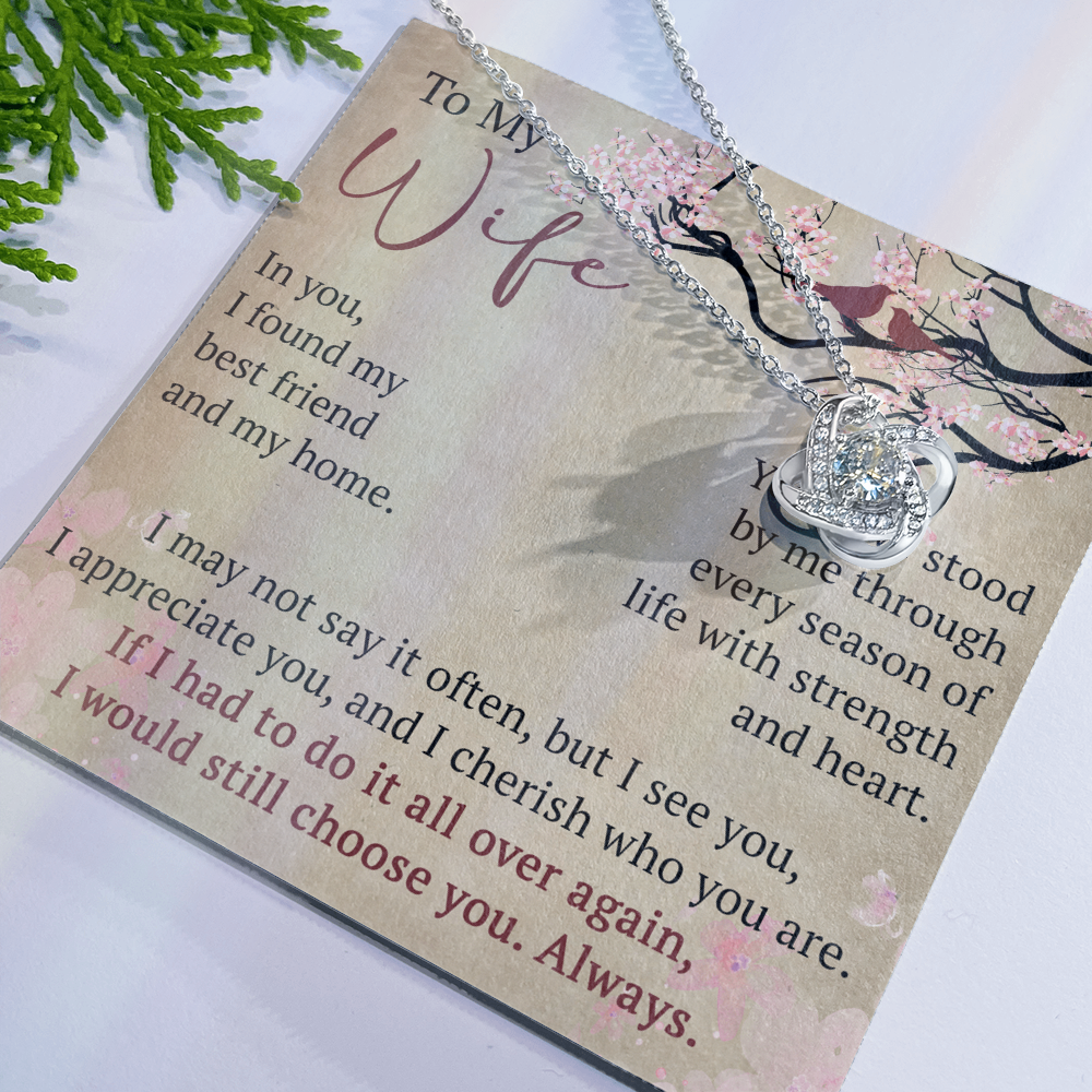 To My Wife Love Knot Necklace Gift From Husband, Meaningful Jewelry for Soulmate, Partner, Bride - Birthday, Wedding Anniversary Present