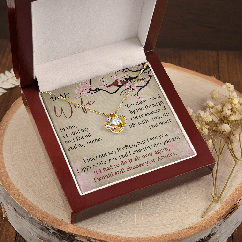 To My Wife Love Knot Necklace Gift From Husband, Meaningful Jewelry for Soulmate, Partner, Bride - Birthday, Wedding Anniversary Present