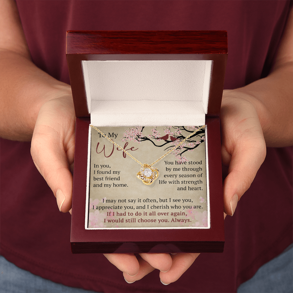 To My Wife Love Knot Necklace Gift From Husband, Meaningful Jewelry for Soulmate, Partner, Bride - Birthday, Wedding Anniversary Present