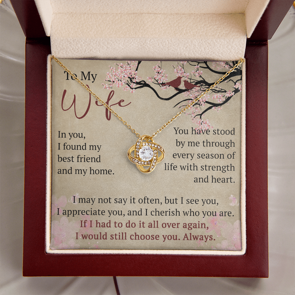 To My Wife Love Knot Necklace Gift From Husband, Meaningful Jewelry for Soulmate, Partner, Bride - Birthday, Wedding Anniversary Present