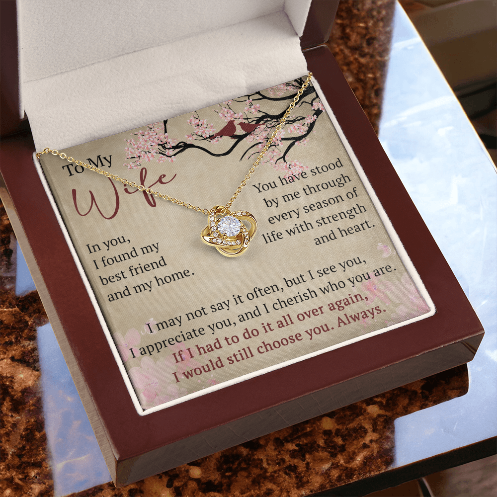 To My Wife Love Knot Necklace Gift From Husband, Meaningful Jewelry for Soulmate, Partner, Bride - Birthday, Wedding Anniversary Present