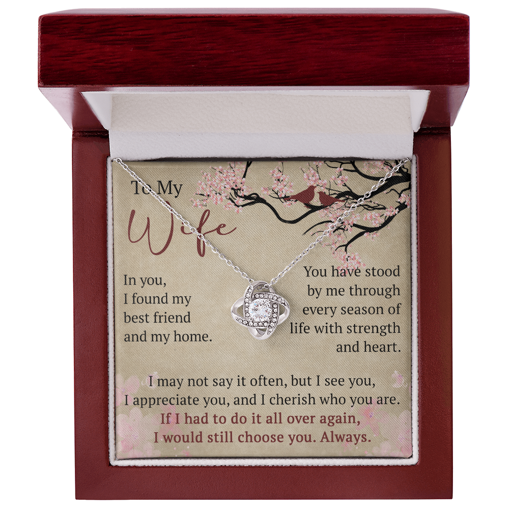 To My Wife Love Knot Necklace Gift From Husband, Meaningful Jewelry for Soulmate, Partner, Bride - Birthday, Wedding Anniversary Present