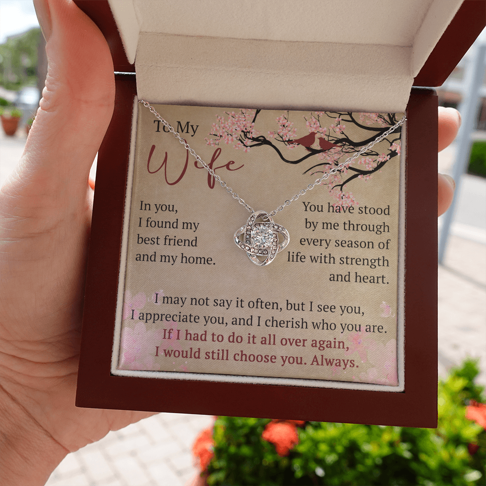 To My Wife Love Knot Necklace Gift From Husband, Meaningful Jewelry for Soulmate, Partner, Bride - Birthday, Wedding Anniversary Present