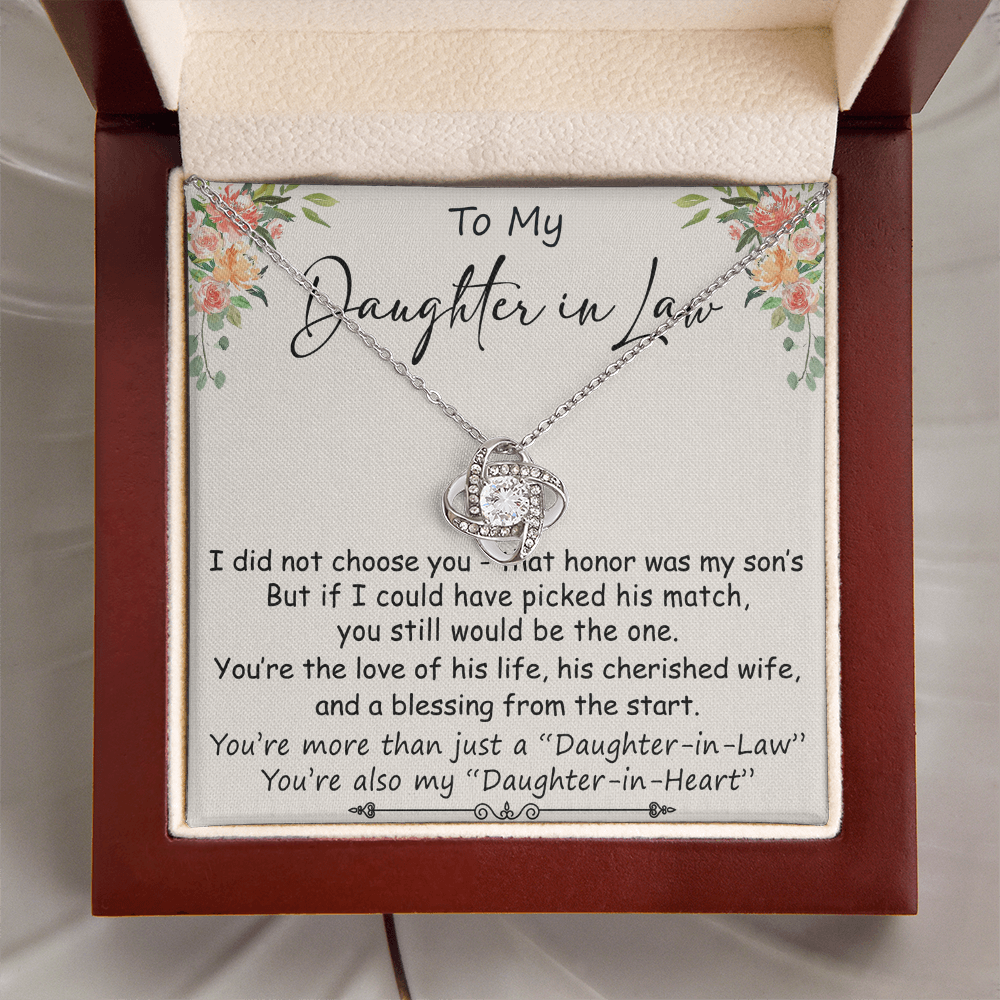 To My Daughter in Law Gift from Father Mother in law - This beautiful Love Knot Necklace Is Great Present for Bonus Daughter