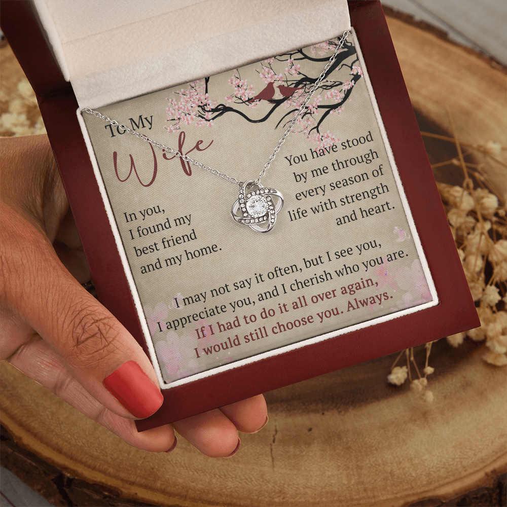 To My Wife Love Knot Necklace Gift From Husband, Meaningful Jewelry for Soulmate, Partner, Bride - Birthday, Wedding Anniversary Present