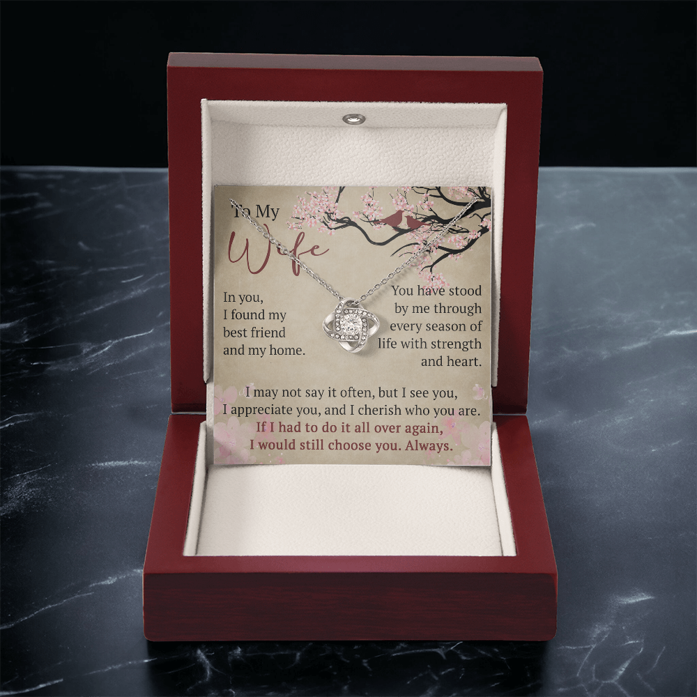 To My Wife Love Knot Necklace Gift From Husband, Meaningful Jewelry for Soulmate, Partner, Bride - Birthday, Wedding Anniversary Present