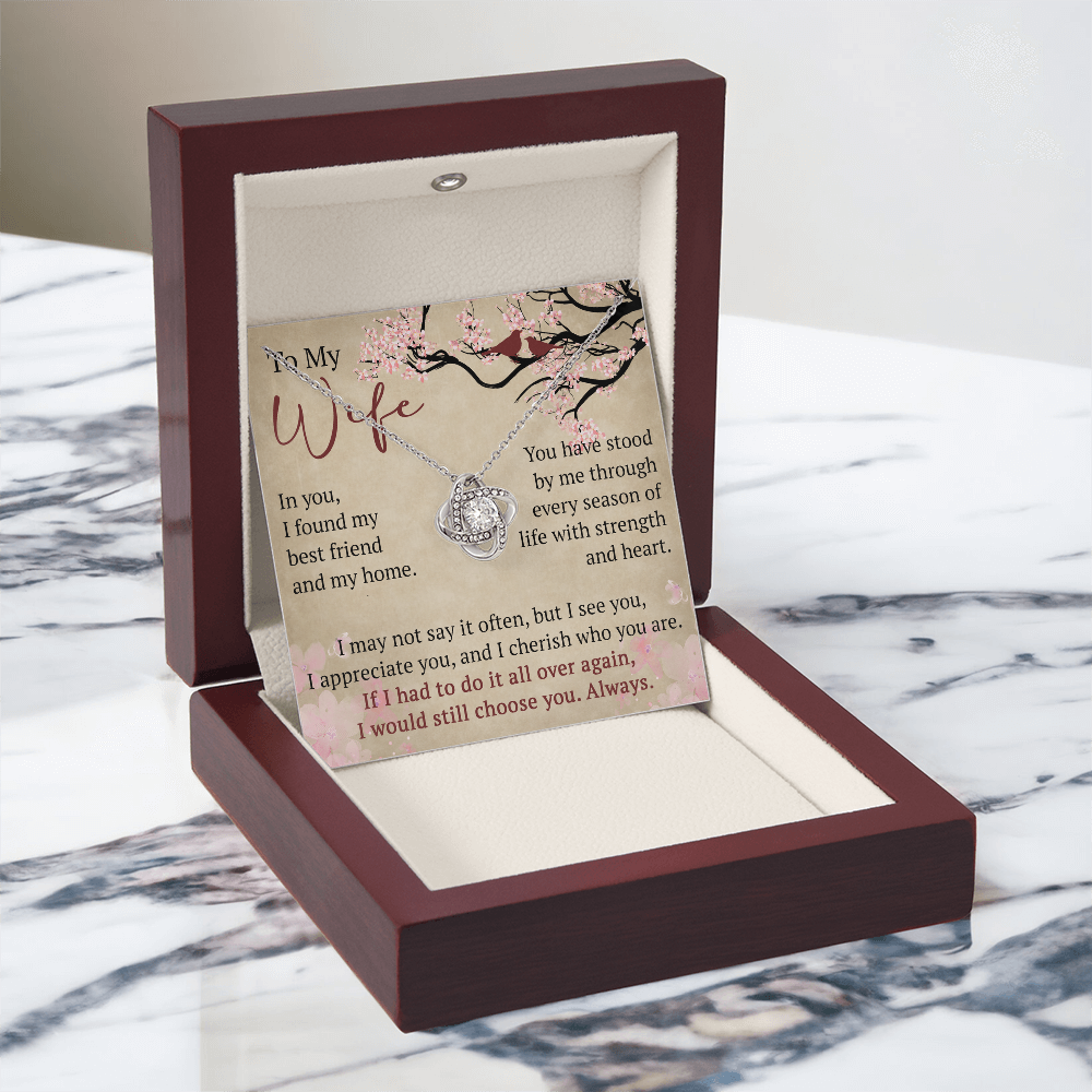To My Wife Love Knot Necklace Gift From Husband, Meaningful Jewelry for Soulmate, Partner, Bride - Birthday, Wedding Anniversary Present