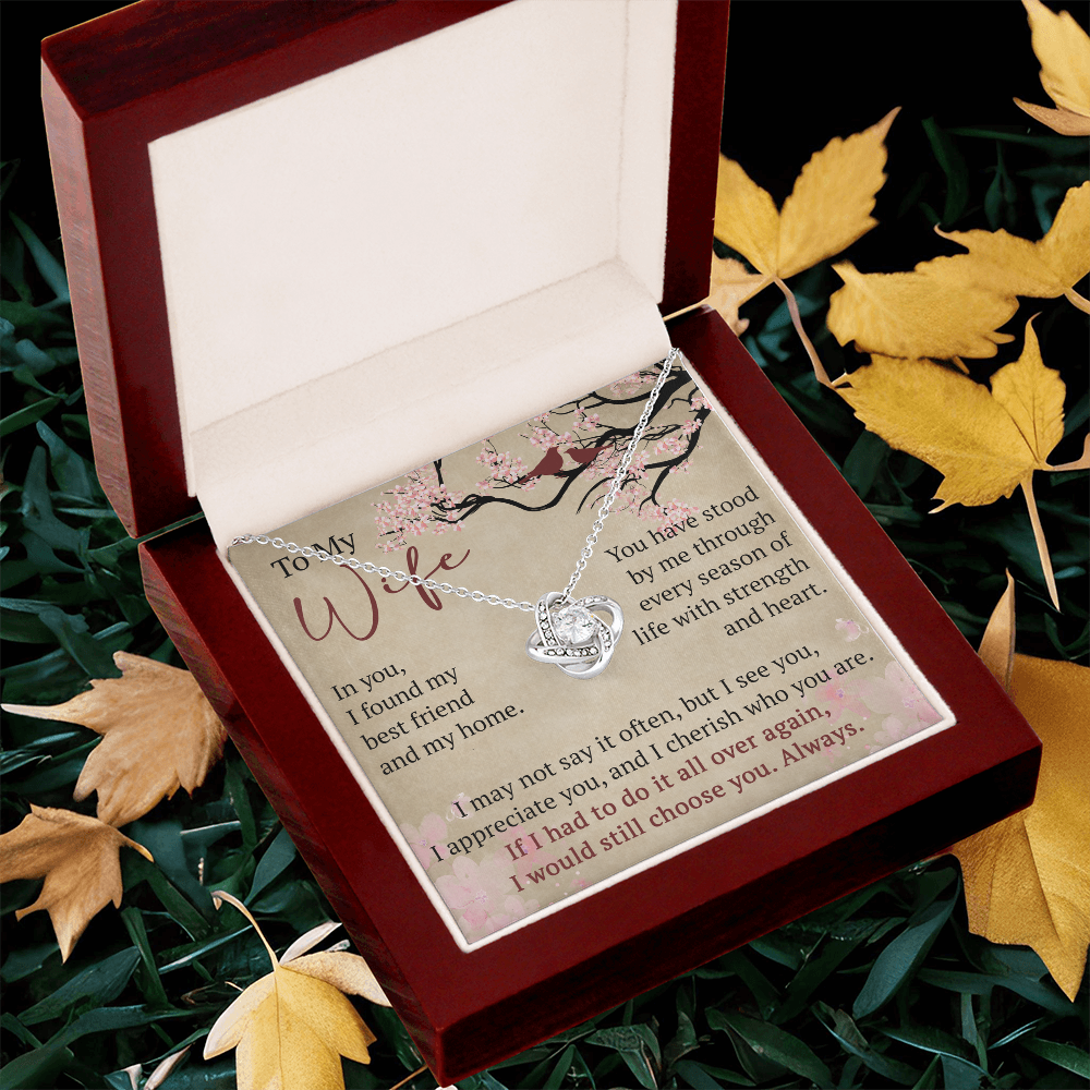 To My Wife Love Knot Necklace Gift From Husband, Meaningful Jewelry for Soulmate, Partner, Bride - Birthday, Wedding Anniversary Present
