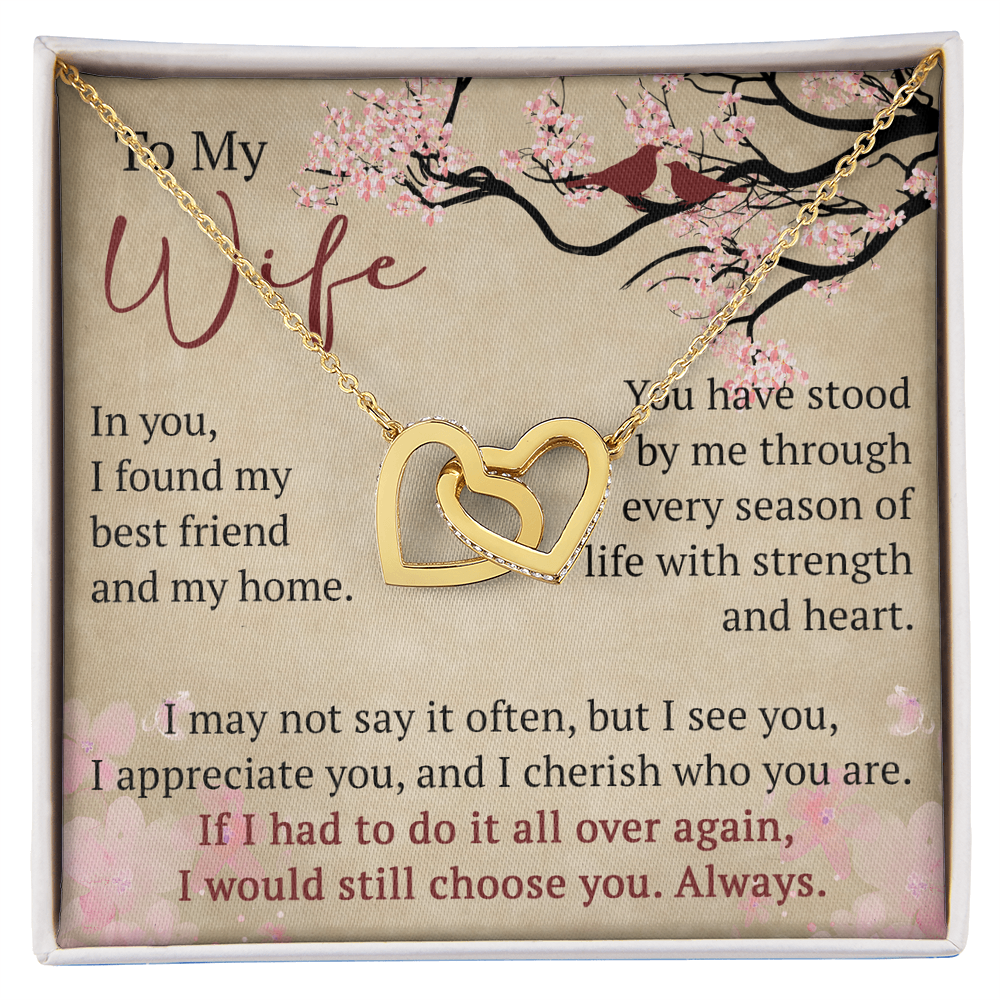 To My Wife Interlock Hearts Necklace Gift From Husband, Meaningful Jewelry for Soulmate, Partner, Bride - Birthday, Wedding Anniversary Present