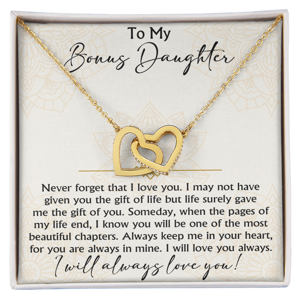 To My Bonus Daughter Interlocking Hearts necklace - Birthday Xmas Gift from Bonus Mom Dad