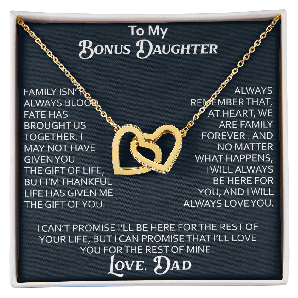 To My Bonus Daughter Interlocking Hearts Necklace Meaningful Gift from Dad, Stepdaughter Heart Family Love Jewelry