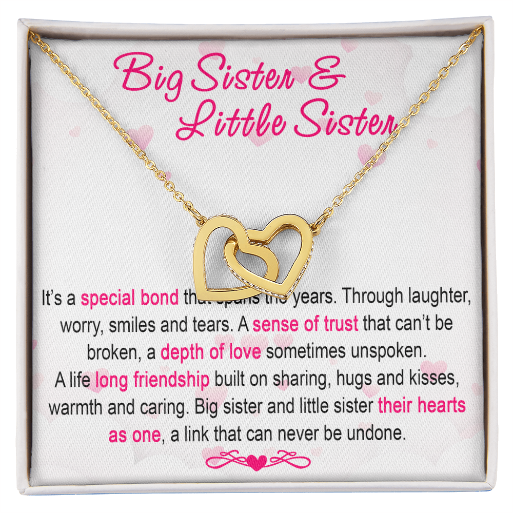 To My Sis Necklace – Interlock Heart Pendant with Message Card and Gift Box, Meaningful Jewelry Gift for Birthday, Christmas or Graduation