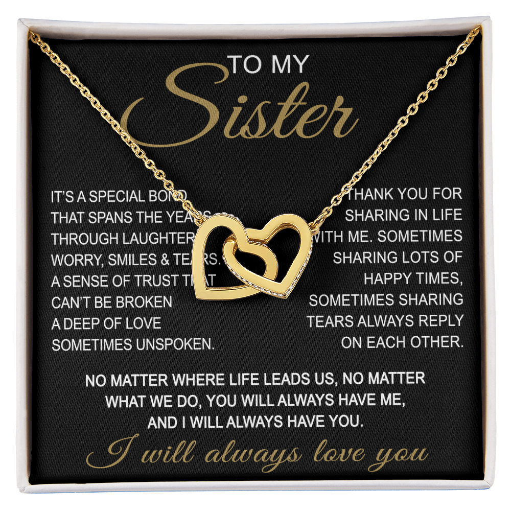 To My Sister Interlocking Hearts Necklace - Long Distant Sister Gift for Birthday, Wedding, Christmas, or any Special Occasion.