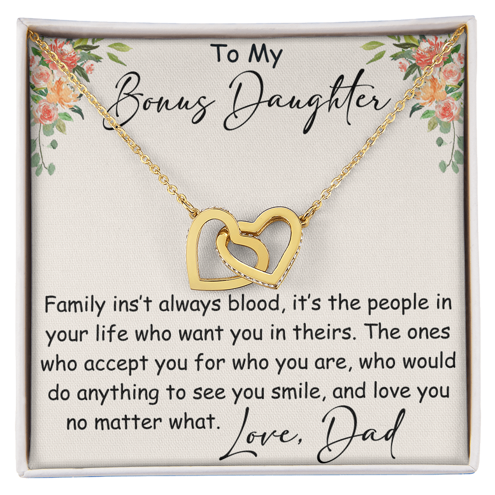 Interlocking Hearts Necklace – Meaningful Bonus Daughter Gift – Stepdad/Stepmom Family Bond Jewelry