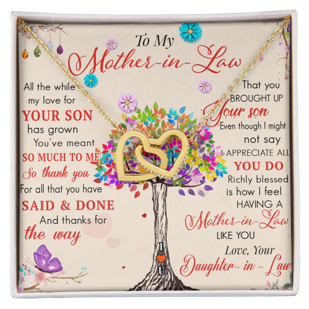 To My Mother in Law Interlock Heart Necklace - Luxury Family Matching Gift from Daughter in Law for Birthday, Christmas, or any Special Occasion