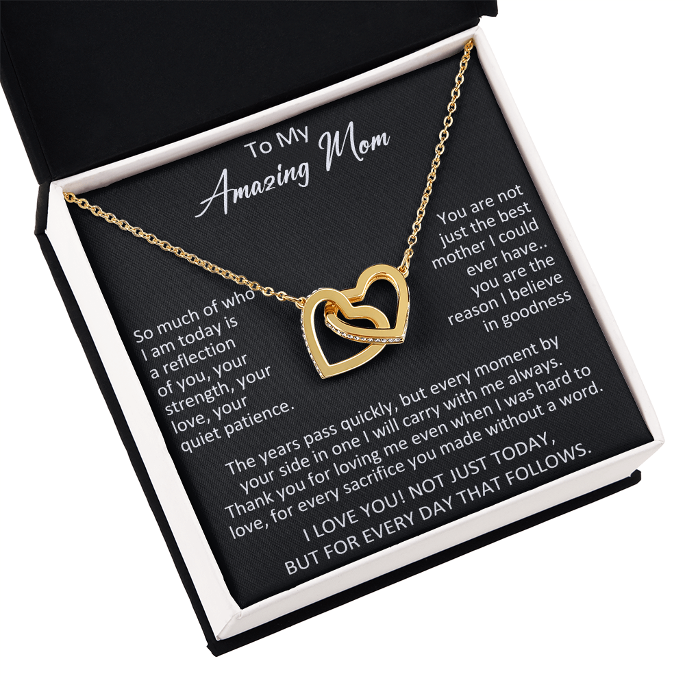 To My Amazing Mom Interlocking Heart Necklace - Meaningful Birthday Gift for Mother from Daughter, Son