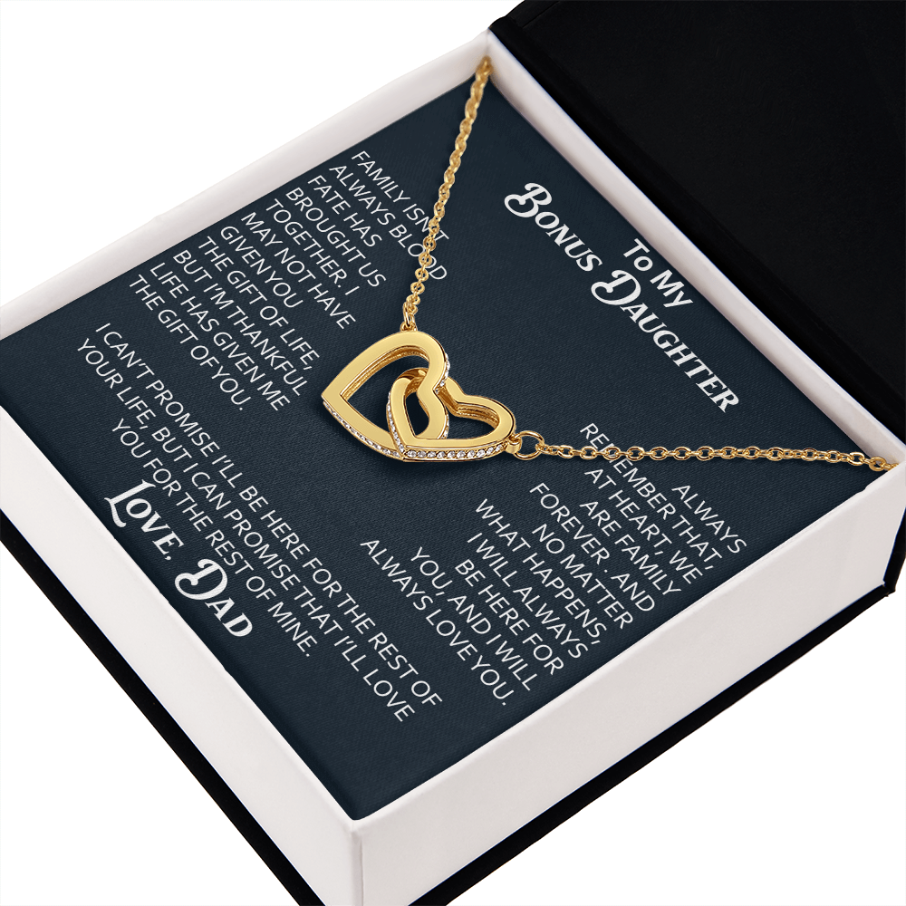 To My Bonus Daughter Interlocking Hearts Necklace Meaningful Gift from Dad, Stepdaughter Heart Family Love Jewelry