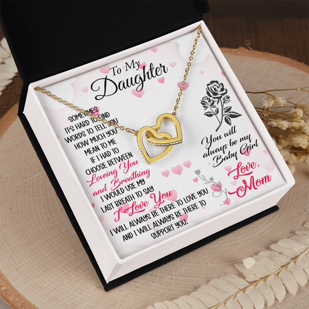 To My Daughter Interlock Heart Necklace - Luxury Family Matching Gift from Dad, Father for Birthday, Christmas, or any Special Occasion