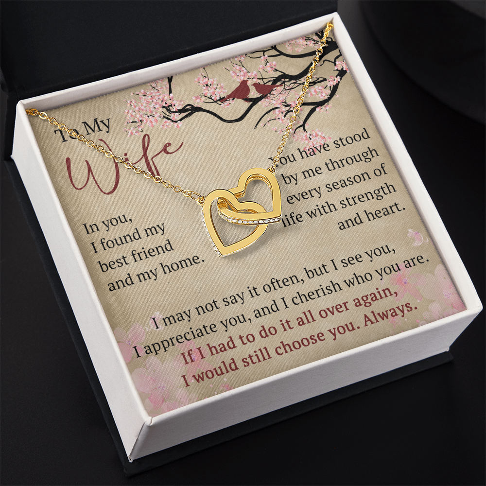 To My Wife Interlock Hearts Necklace Gift From Husband, Meaningful Jewelry for Soulmate, Partner, Bride - Birthday, Wedding Anniversary Present