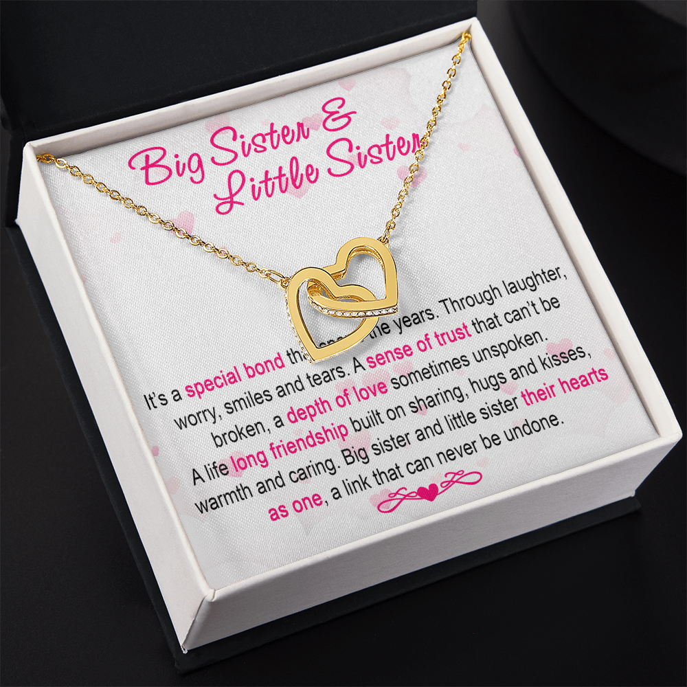 To My Sis Necklace – Interlock Heart Pendant with Message Card and Gift Box, Meaningful Jewelry Gift for Birthday, Christmas or Graduation