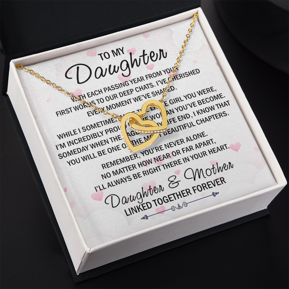 Mom To My Daughter Interlock Heart Necklace - Luxury Family Matching Gift from Mother for Birthday, Christmas, or any Special Occasion