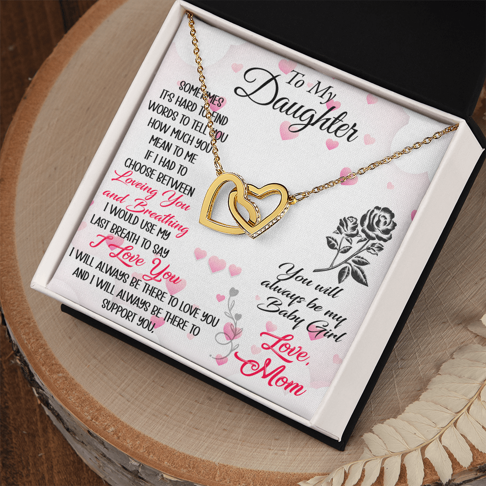 To My Daughter Interlock Heart Necklace - Luxury Family Matching Gift from Dad, Father for Birthday, Christmas, or any Special Occasion