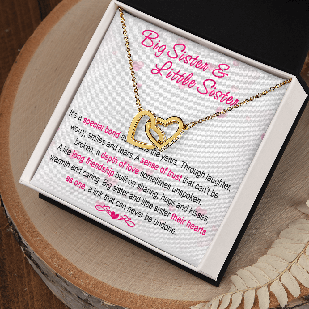 To My Sis Necklace – Interlock Heart Pendant with Message Card and Gift Box, Meaningful Jewelry Gift for Birthday, Christmas or Graduation